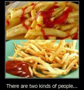 Lets ketchup on each other. Which are you spread it out or glob it up