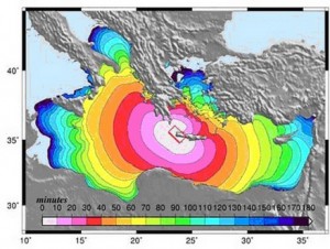 large earthquake over western Crete may trigger a tsunami that will reach the maltese islands in one half hours