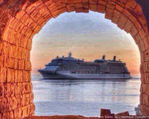 just like a painting a cruise liner on its way towards maltas gh in the early morning lawrence ciantar