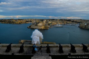 Perfect timing! A big thanks to Eric Barbara for this excellent pic of the noon gun salute at the Upper Barrakka Gardens in Valletta.